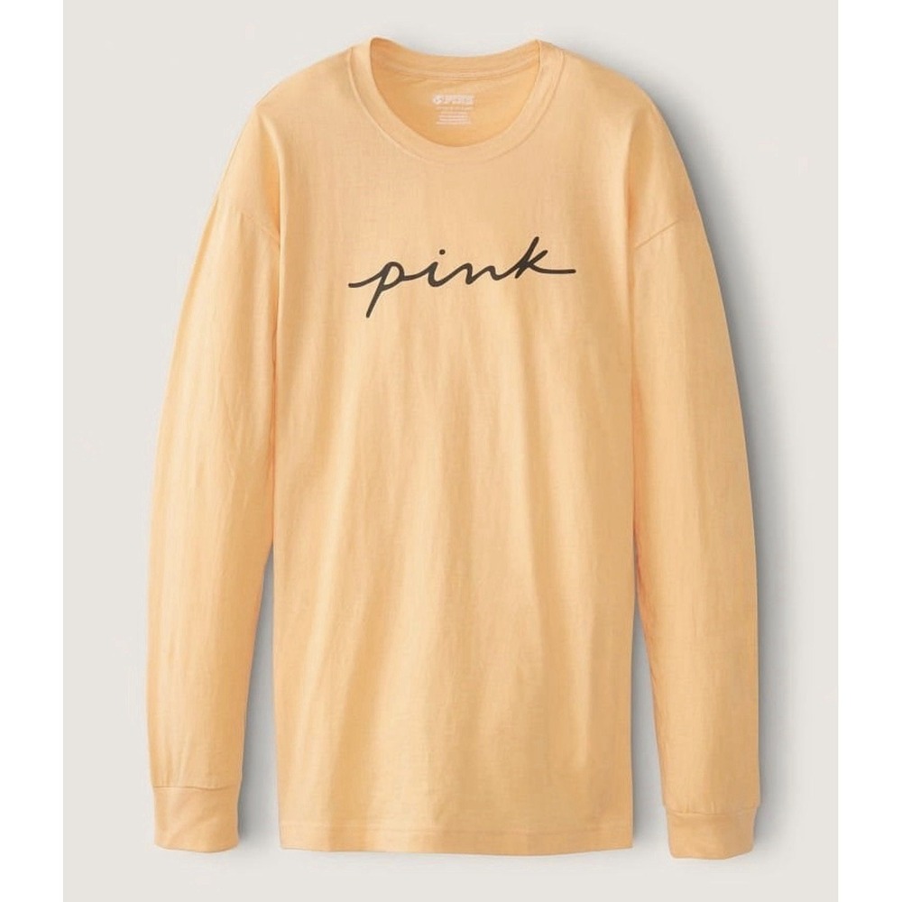 Victoria's Secret Pink Logo Longsleeve Tee, Y2K Yellow Women's Size XSMALL‎